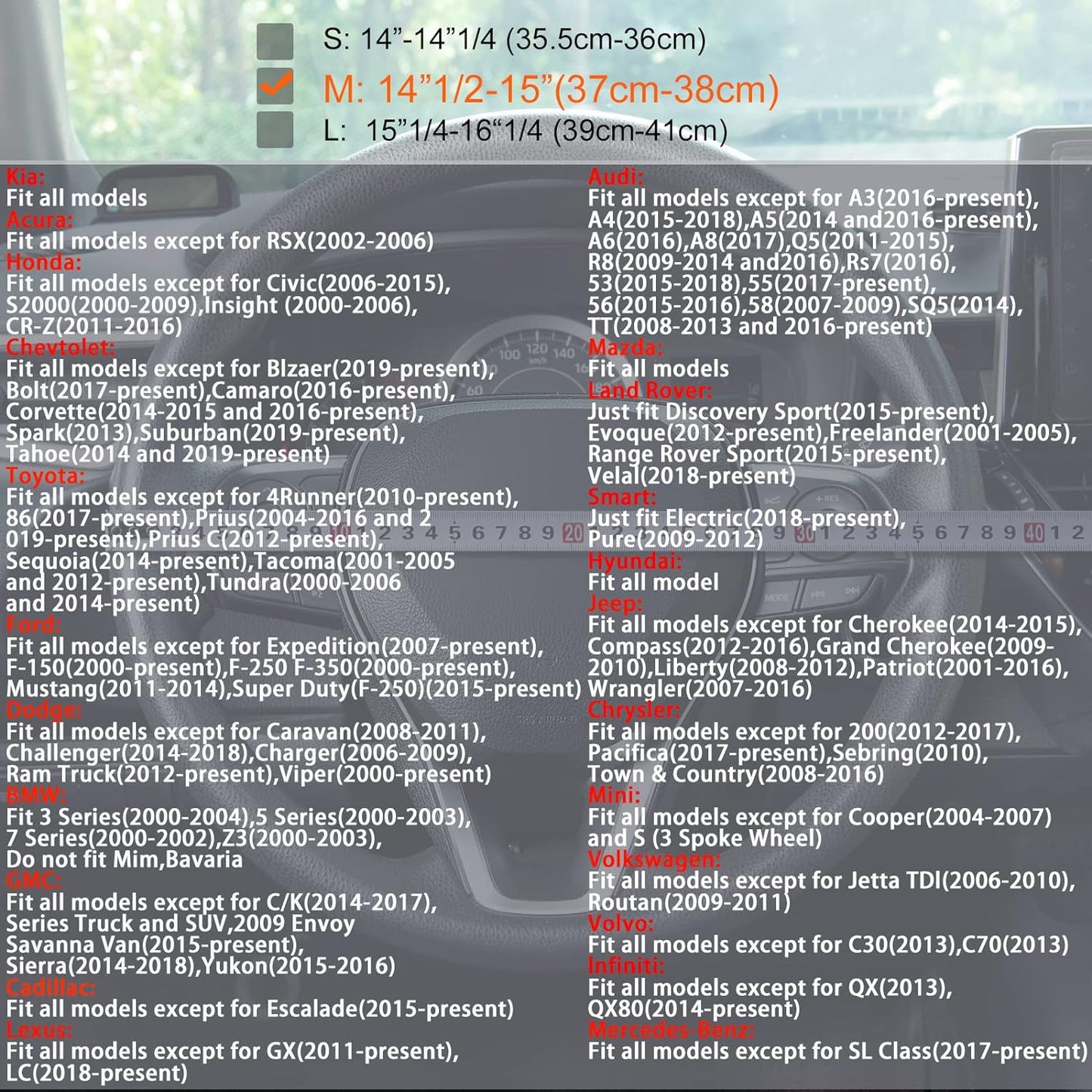 Car Steering Wheel Cover Beige, 14.5-15 inch Steering Wheel Covers with Coasters Microfiber Leather Carbon Fiber Breathable Anti-Slip Durable Universal Auto Steering Wheel Protective