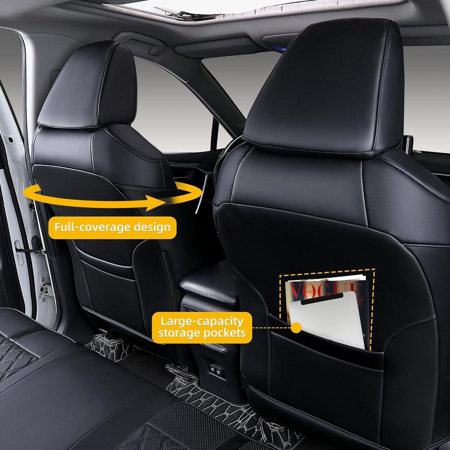 Custom Fit RAV4 Seat Covers for 2019-2025 Toyota RAV4 Hybrid LE,XLE,XLE Premium,Limited Full Coverage Waterproof Leather Car Seat Covers Full Set (Black)