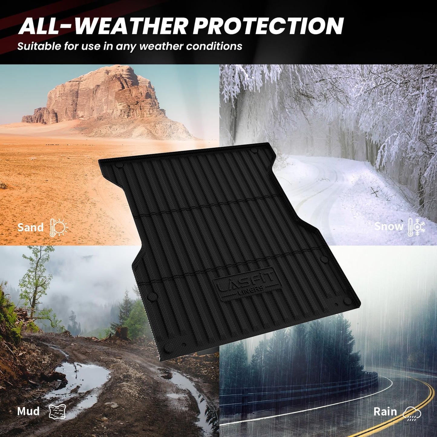 LASFIT Bed Mat for Toyota Tacoma 2024 2025 Truck Bed (6ft,6'Bed), All Weather 6 ft Car Bed Liner for Toyota Tacoma Accessories, TPE Trunk Mat&Cargo Liner, Black