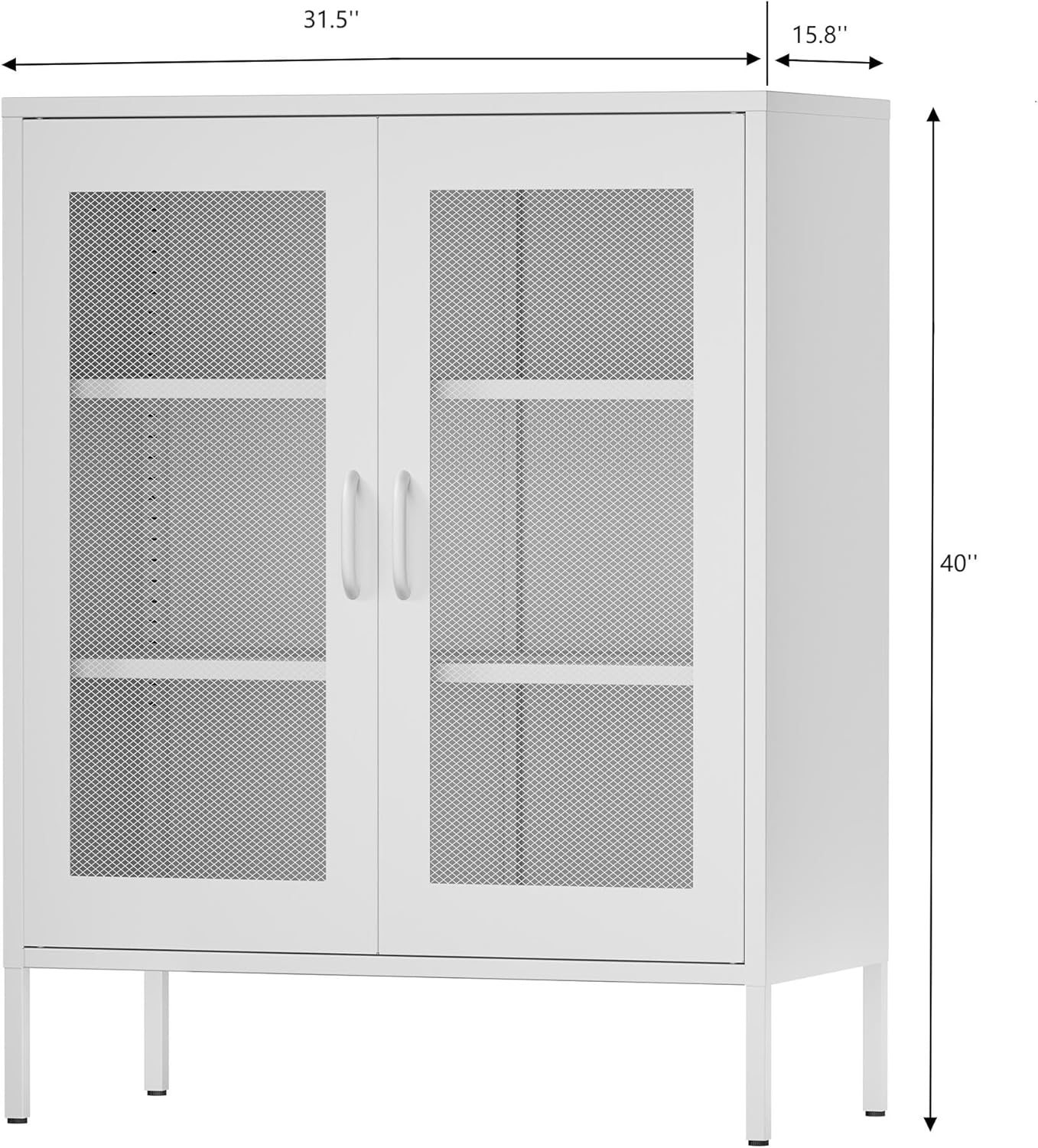 Metal Storage Cabinet with Mesh Doors,Steel Display Cabinet with Adjustable Shelves,Metal Office Storage Locker for Home Office,Garage(White mesh, 40''H)
