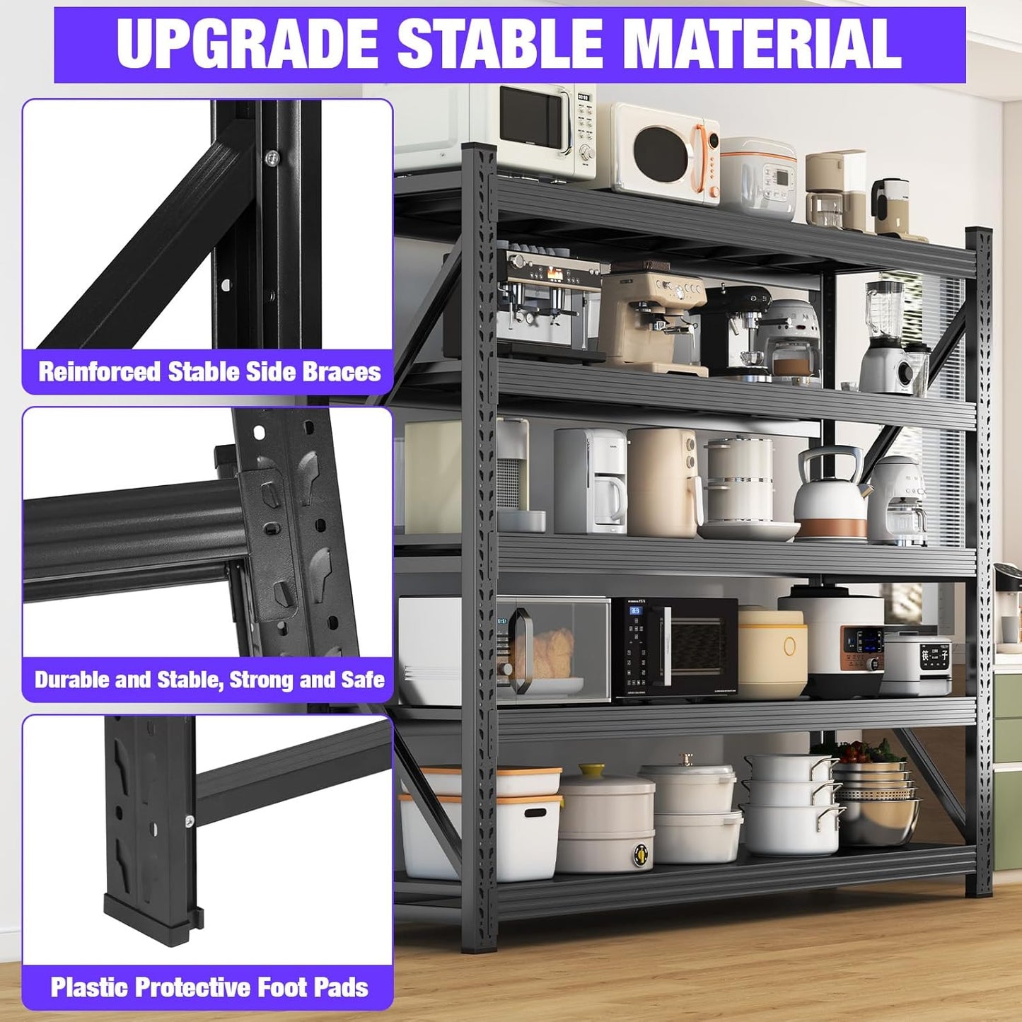 Metal Garage Shelving Heavy Duty, 5-Tier Adjustable Wire Storage Garage Shelves, 8000 LBS Loads Industrial Shelving Units for Garages, Warehouses, Kitchen, Black, 59" W x 24" D x 71" H,3 Pack