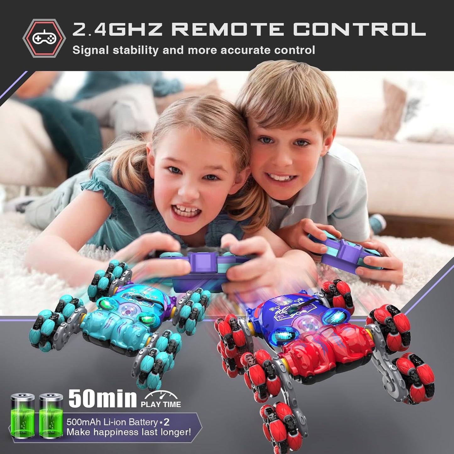 Remote Control Car, 8WD Gesture Sensing RC Car, 2.4GHz RC Stunt Cars Boys Toys with Spray & Light, Hand Controlled Toys Gift for Kids Boys Age 8 9 10 11 12 Year Old