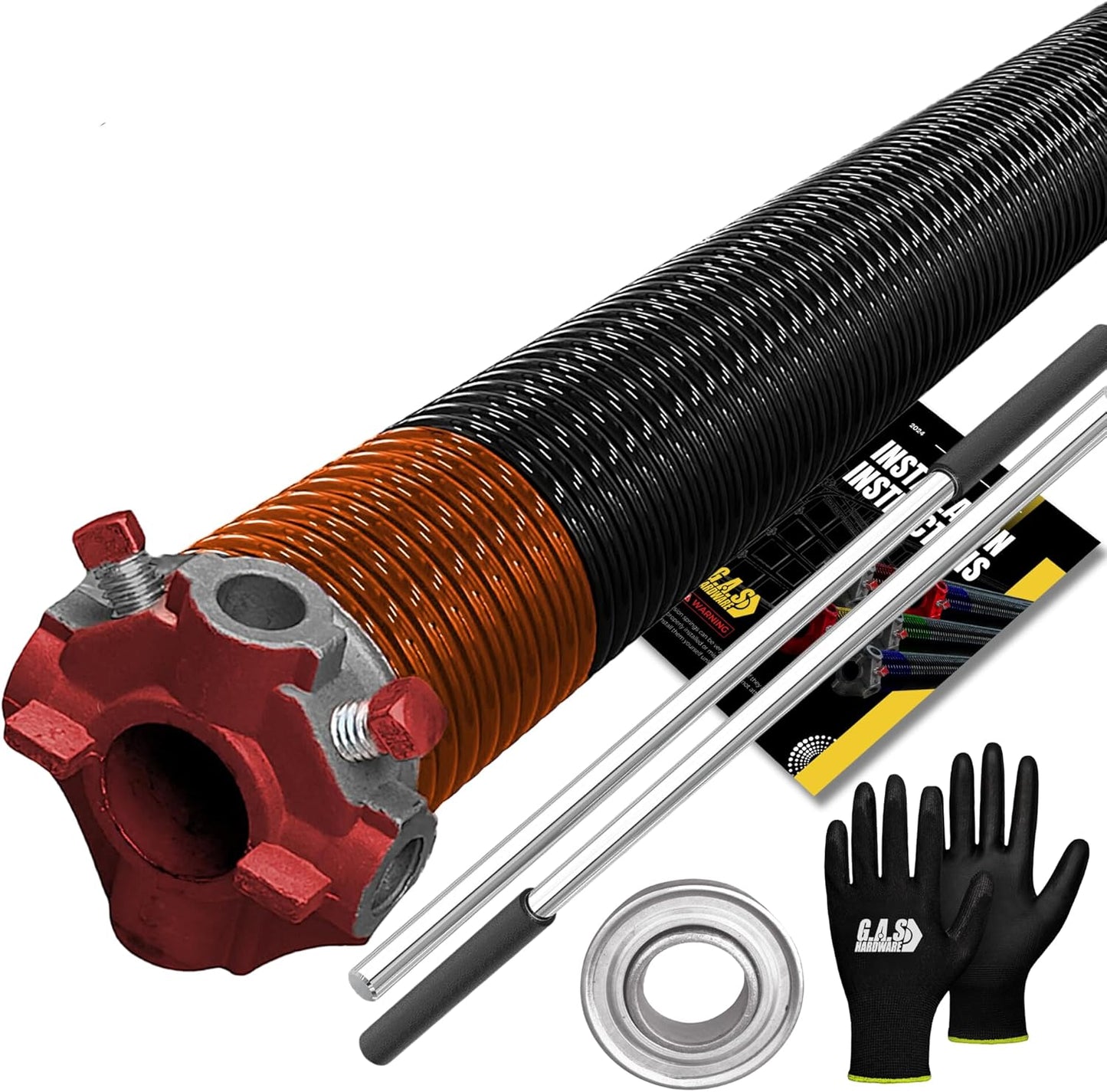 Garage Door Torsion Spring 273x2x35 Torsion Springs for Left Side of Garage Door with 1" Steel Bearing, Gloves, and Winding Bars Precision E-Coating 5-Year Warranty Minimum 30,000 Cycles (Red Cone)