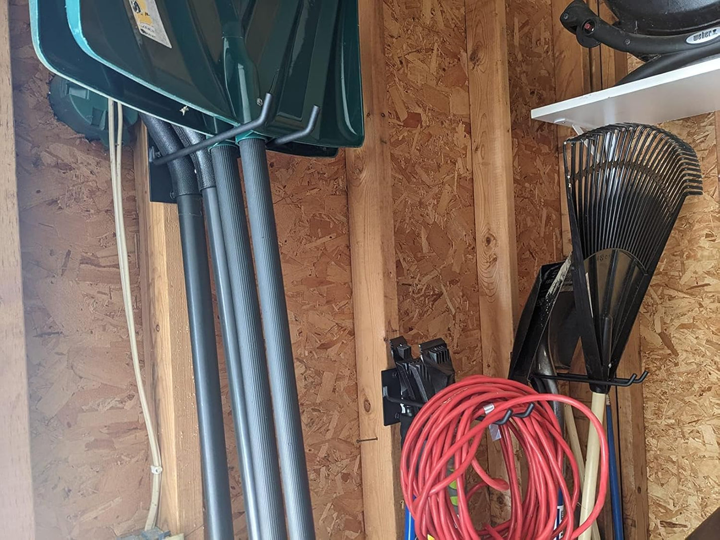 4 Pack Garage Storage Organizer for Tool Organization Heavy-Duty Solid Steel Wall Hanger for Garden Tools - Shovel Holder, Rake Broom Yard Wall Mount Hooks - Overhead Garage Storage Rack