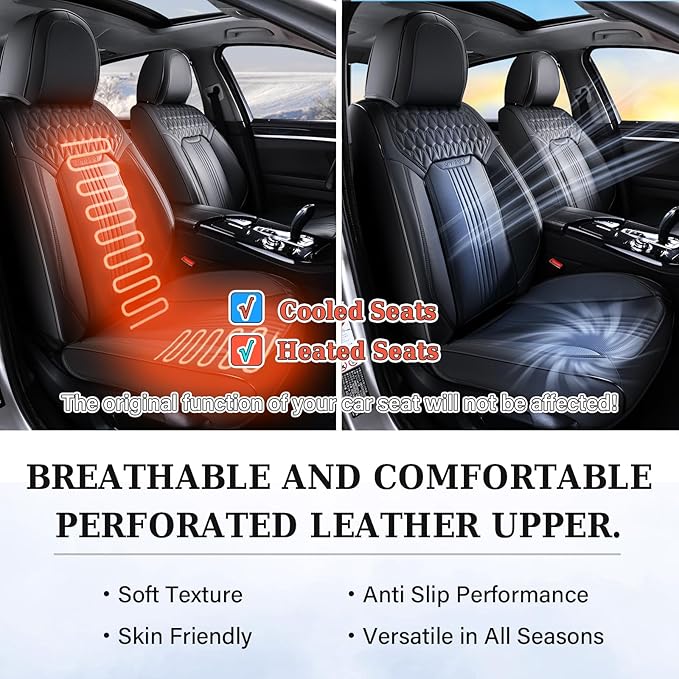 Coverado Seat Covers, Car Seat Covers Full Set, Black Seat Cover, Front Seats Back Seat Cover, Waterproof Car Seat Cushion,Leather Car Seat Protector Universal Fit Most Cars