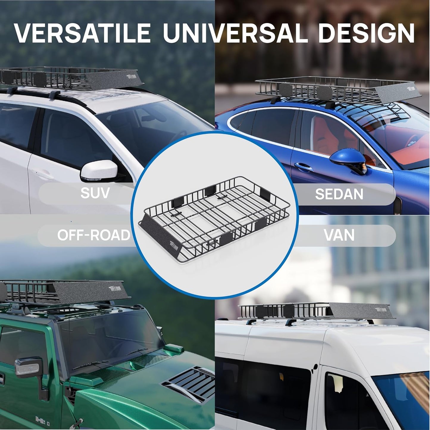Bonnlo 250lbs Extendable Rooftop Cargo Carrier, 64×39×6inch Universal Roof Rack Basket with 4×Straps, Car Top Rack Luggage Holder for SUV/Truck/Van