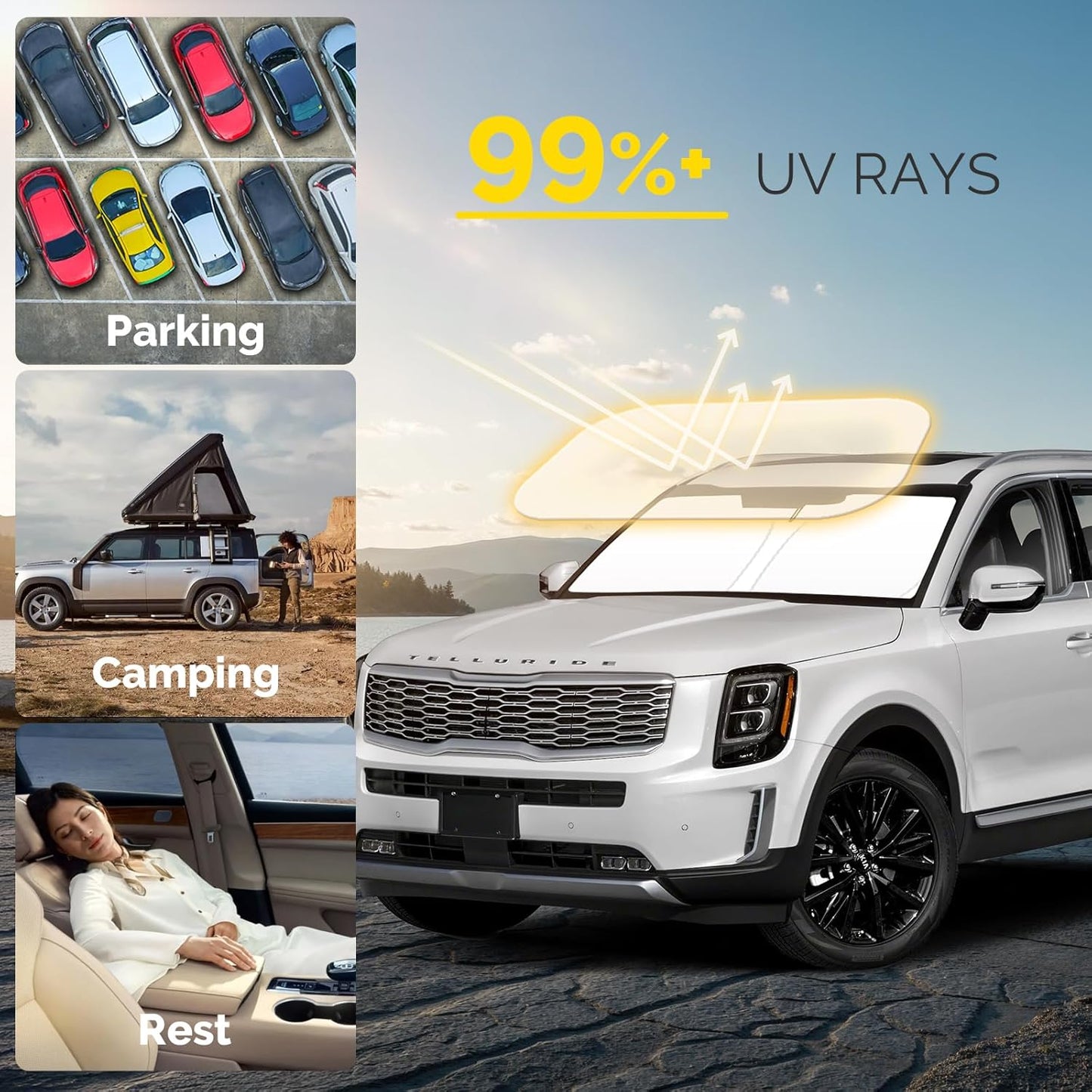 Car Windshield Sun Shade Compatible with 2020 2021 2022 2023 2024 2025 Kia Telluride Accessories Foldable Front Window Sunshade Custom Windshield Cover Sun Visor