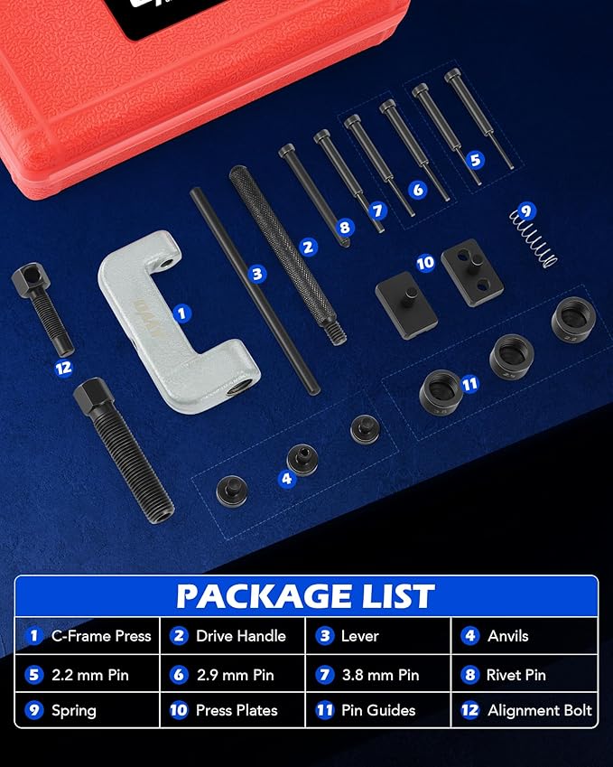 Orion Motor Tech 19pc Chain Breaker Tool Kit with C Frame 3 Anvils 5 Break Tips, Dirt Bike ATV Motorcycle Chain Breaker Chain Link Removal Tool Chain Repair Tool for Cam and 25 to 630 Chains