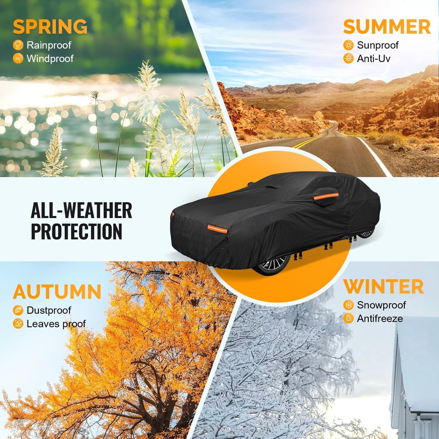 30 Layers Car Cover for Automobiles All Weather Waterproof, Outdoor Snowproof UV Protection Windproof, Door Zipper, Soft Cotton, Heavy Duty Universal Car Covers, (Black, Fit Sedans 181"-190")