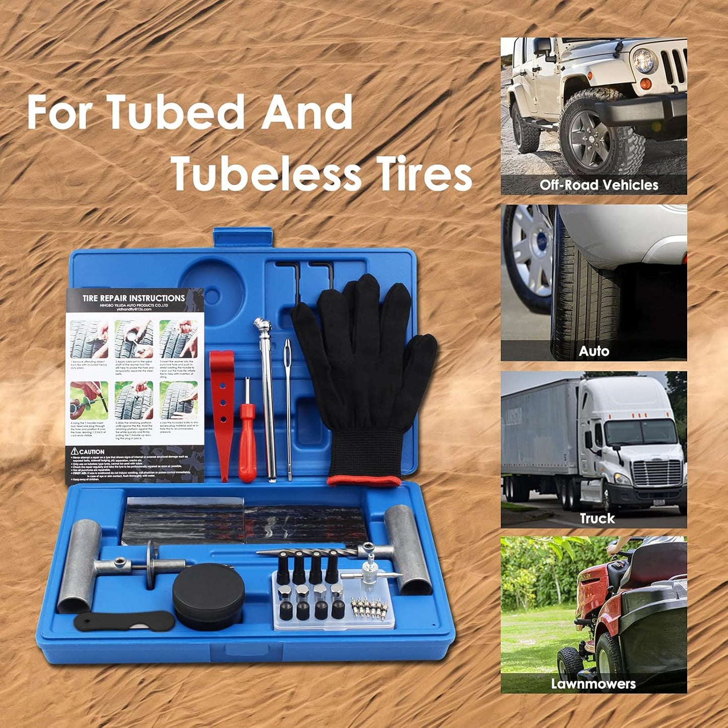 Tyre Repair Kit, 63pcs Heavy Duty Tire Plug, Universal Repair Tool Kit to Fix Punctures and Plug Flats Tire Patch for Car, Motorcycle, Truck, Tractor, Trailer, ARB, ATV, RV, SUV