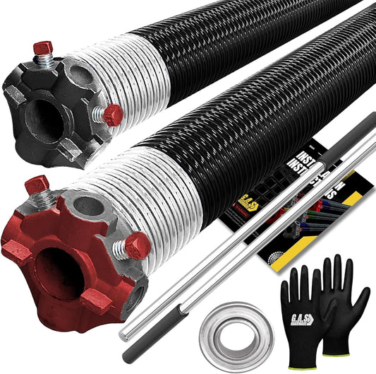 Garage Door Torsion Spring 218x1.75x31 Includes 1” Steel Bearing, Non-Slip Gloves, and Winding Bars for Left and Right Side of Garage Door Precision E-Coating 5-Year Warranty Min. 30,000 Cycles (Pair)