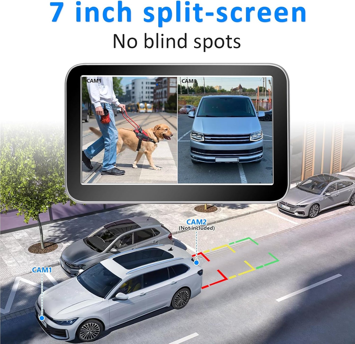 Wireless Backup Camera for Trucks - 7 Inch Monitor, HD 1080P, Color Night Vision, 2 Channels, IP69 Waterproof Backup Camera for Pickups, Cars - Easy Install for Towing & Parking