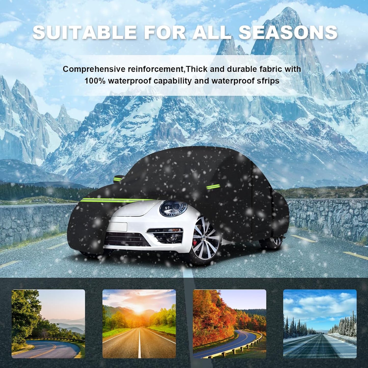 Car Cover Waterproof All Weather for 1998-2023 2-Door Saloon Car, Heavy Duty 7 Layers Outdoor Full Cover with Door Zipper, Black