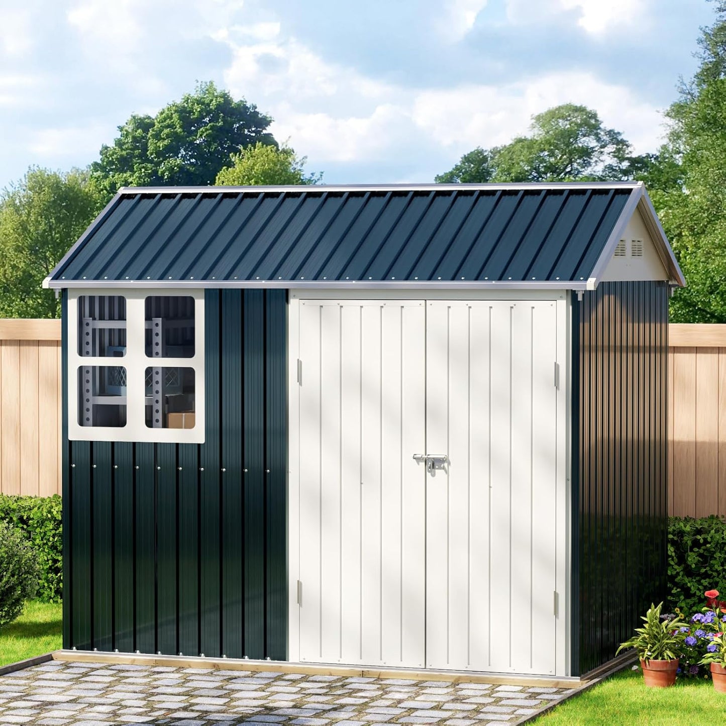8X6FT Outdoor Steel Storage Shed with Lockable Doors, One Window, No Base, Ideal for Garden, Backyard, Patio Storage