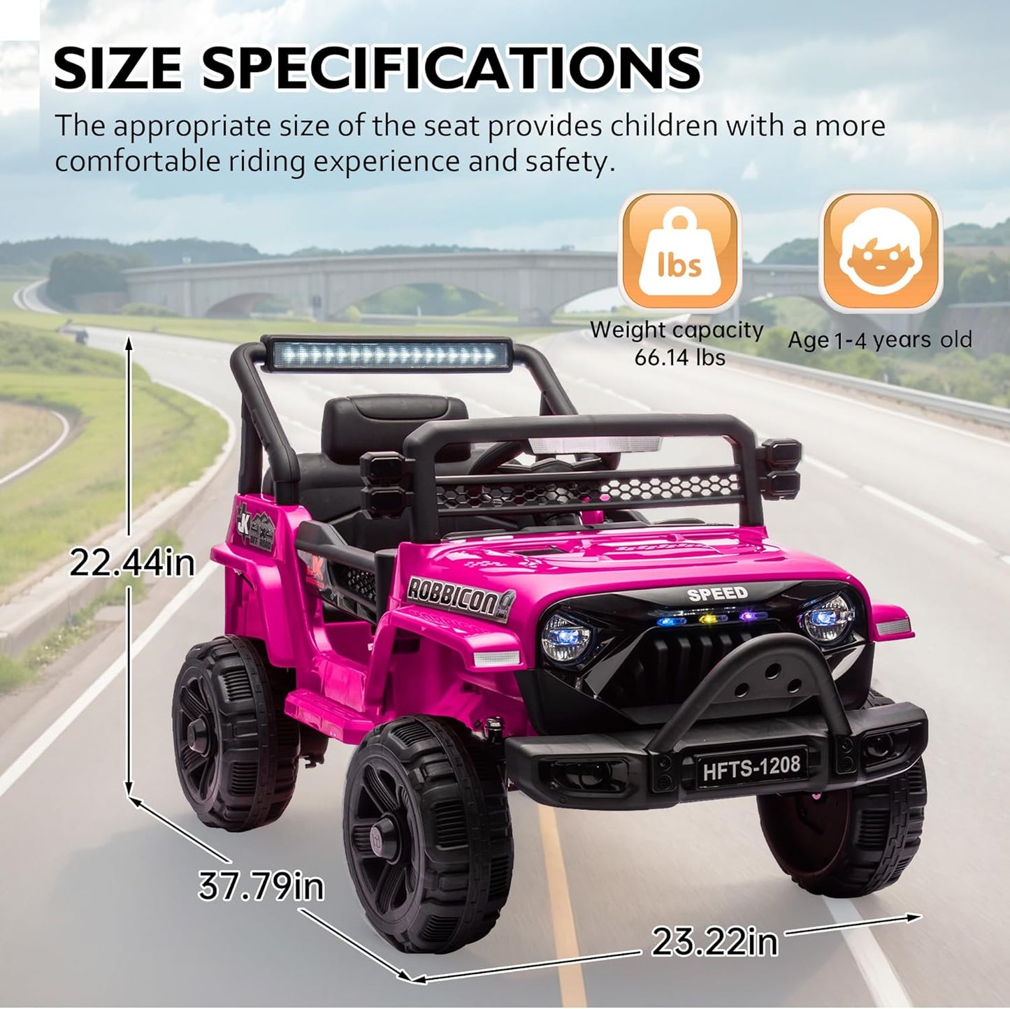 12V Ride on Electric Truck Car for Kids, 12V Kids Electric Vehicles w/Remote Control, Four-Wheel Suspension, USB, Bluetooth, Power Display, Lights, Battery Powered Ride on Toys for Boys Girls (Pink)