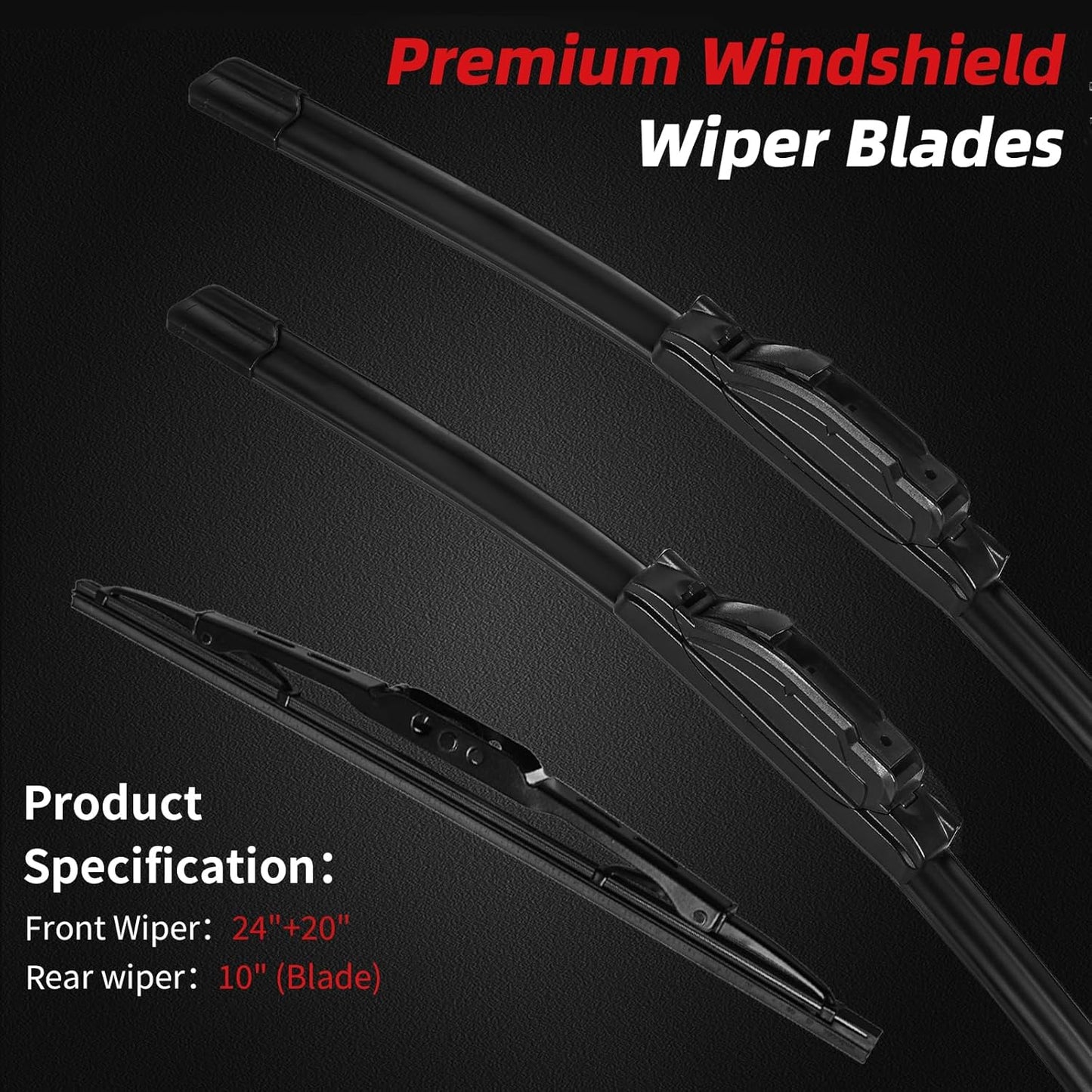 OTUAYAUTO Premium Windshield Wiper Blades - Replacement for Chevrolet Traverse 2018-2023 - Precision Fit, All-Weather Performance, Front and Rear Wiper Blades, Hook - 24"+20"+10" (Pack of 3)