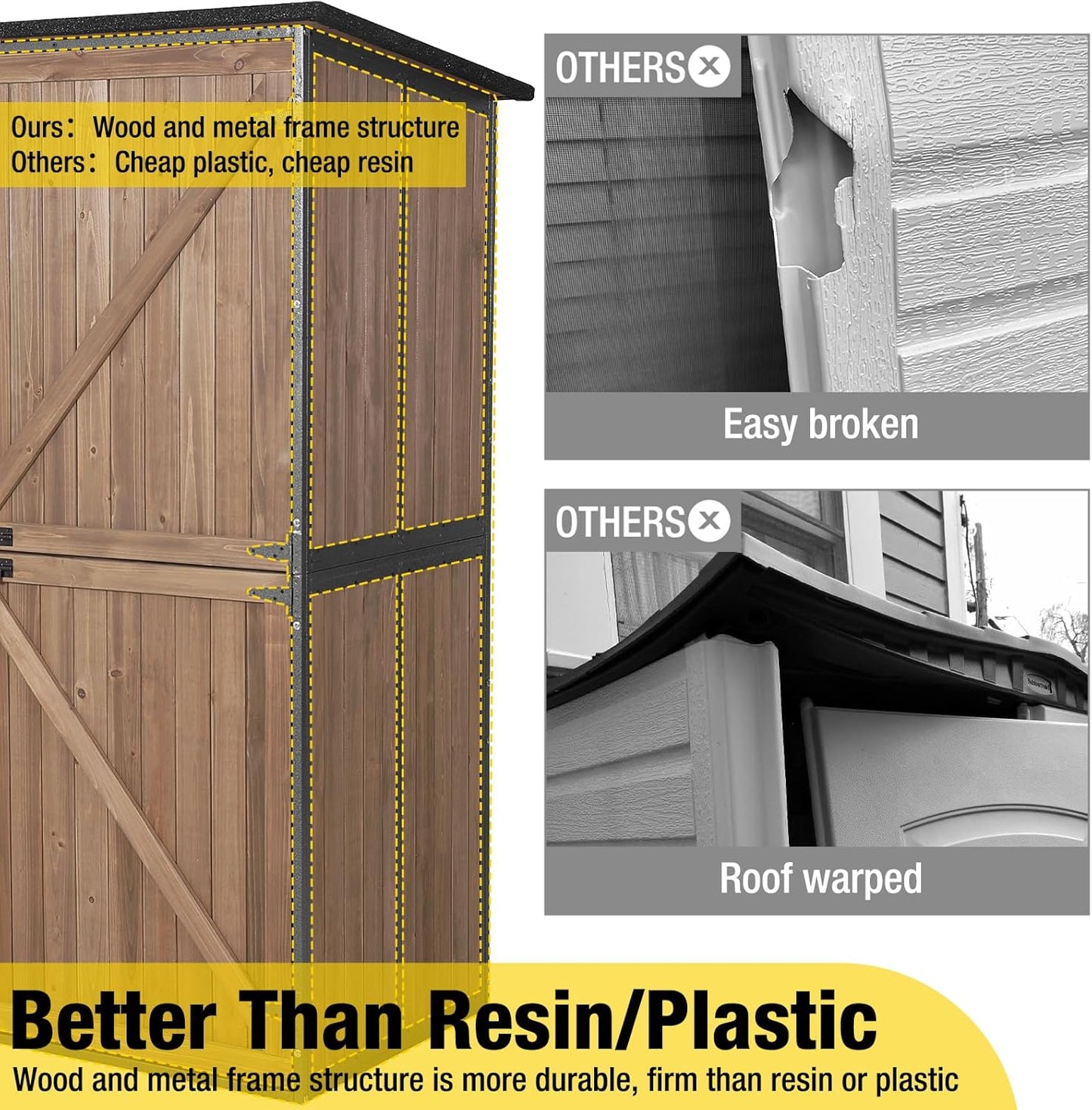 Aivituvin Storage Shed Outdoor Storage Cabinet Upgraded with All Arounded Metal Frame, Wooden Floor and Adjustable Shevels 55" L x 29" W x 67" H, Dark Brown