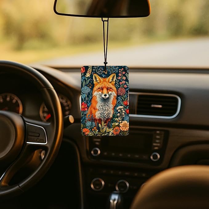Boho Nature-Inspired Fox Illustration Card Car Air Freshener 4 Pcs,Rustic Farmhouse Woodland Animal Card Air Freshener Hanging for Cars Books Closet Drawer, Witchy Car Accessories for Women Men