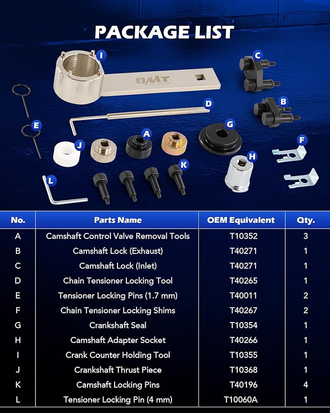 Orion Motor Tech Engine Timing Tool Set Compatible with Audi VW VAG 1.8 2.0 TSI/TFSI EA888 T10355 T10060A T10352 T10368 T40011 T40196 T40267 Camshaft Belt Drive Locking Alignment Timing Tool Kit