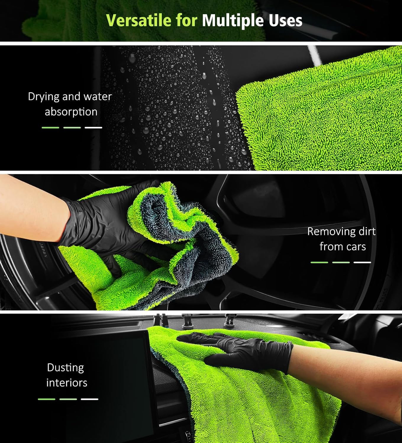 3 Pack Microfiber Towels for Car Detailing, 28" x 36" Extra Large Car Wash Drying Towels 16" x 16" Microfiber Edgeless No Scratches and Waffle Weave Absorbent Cloth for Truck, SUV