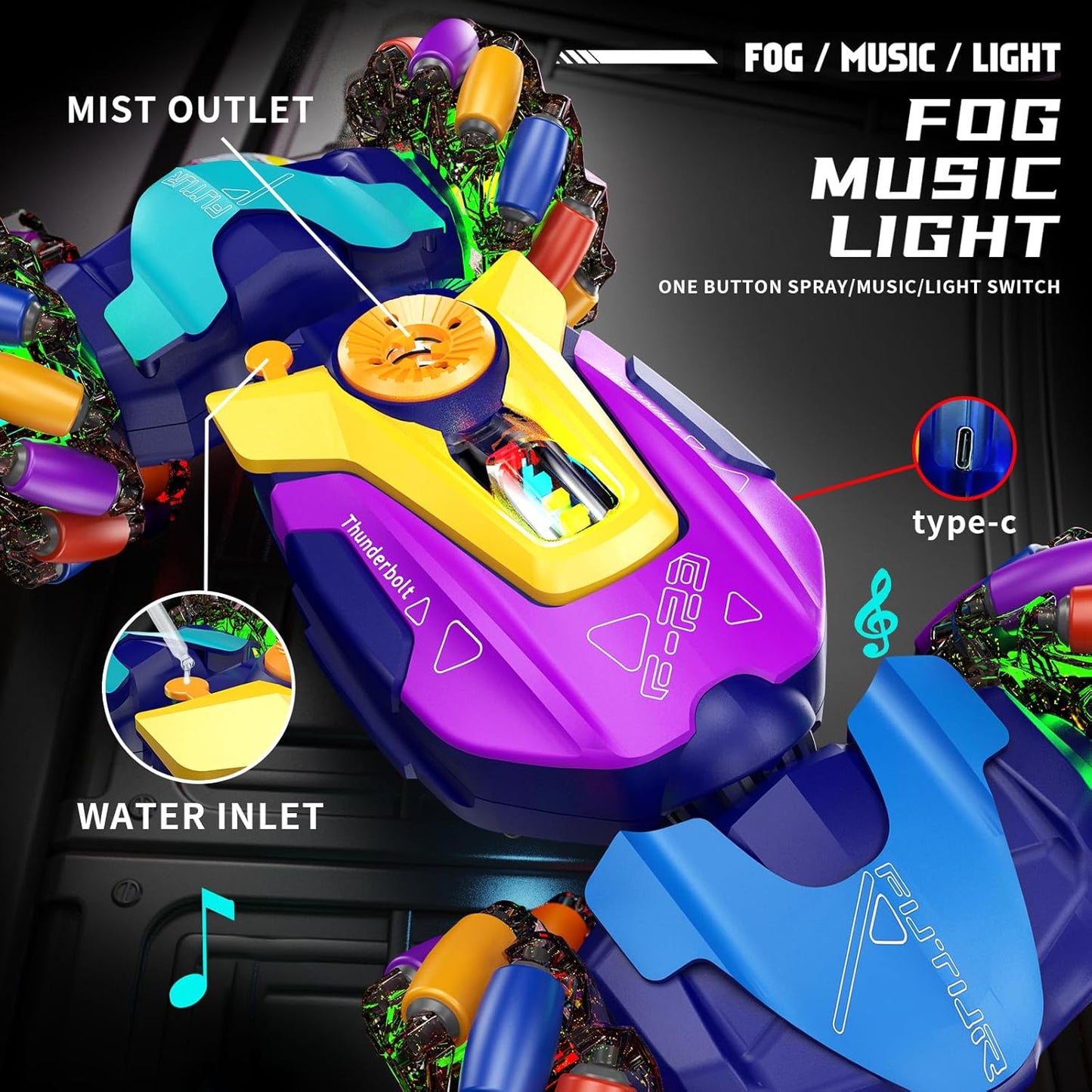 Gesture Sensing RC Stunt Car,Remote Control Car Toys for Ages 5-7-13,with Lights Music Spray,4WD 360° Spins All Terrains Kids Toys RC Cars,3-6 Year Old Boy Birthday Gift & 3-12 Best Gift for Kids