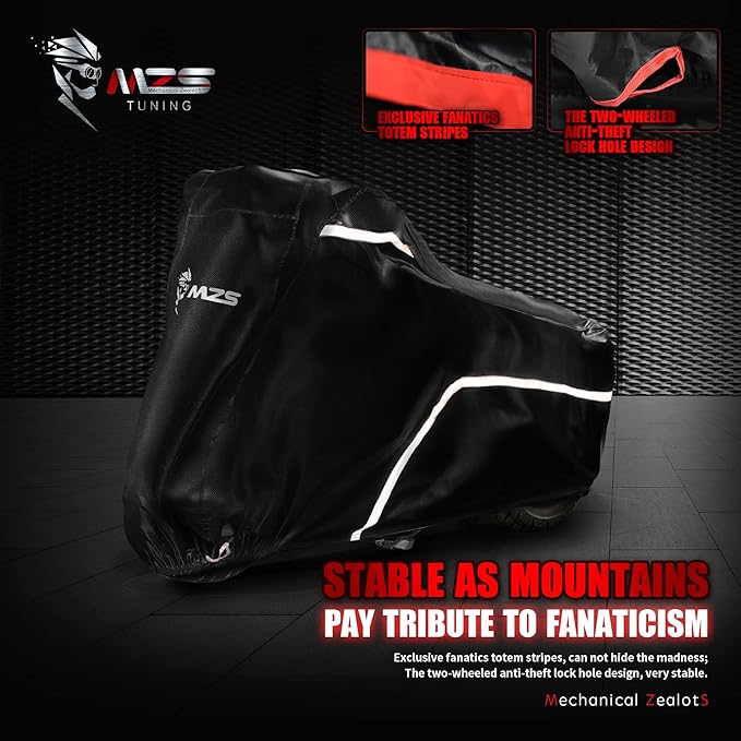 MZS Motorcycle Cover Waterproof Outdoor Compatible With HD Cruiser Models Sportster Softail Dyna V-rod Low Rider Sport Glide Fat Boy Heritage Nightster Iron 420D All Season Weather Covers Storage