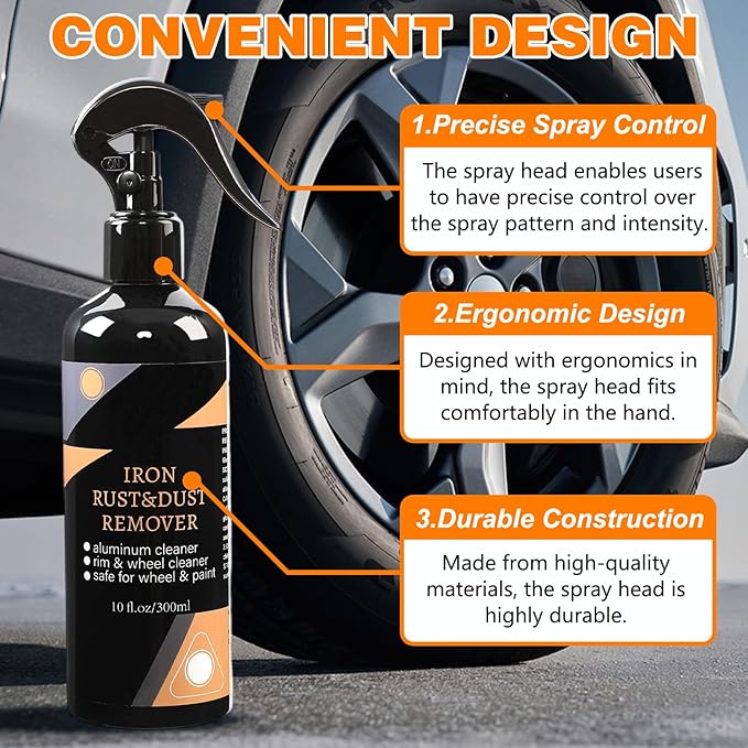 Rim & Wheel Cleaner Spray, Iron Rust & DUST Remover, Purple Color Changing Iron Remover, Brake Dust & Rust Cleaner for Most Wheels, Aluminum Safe, 10 fl oz
