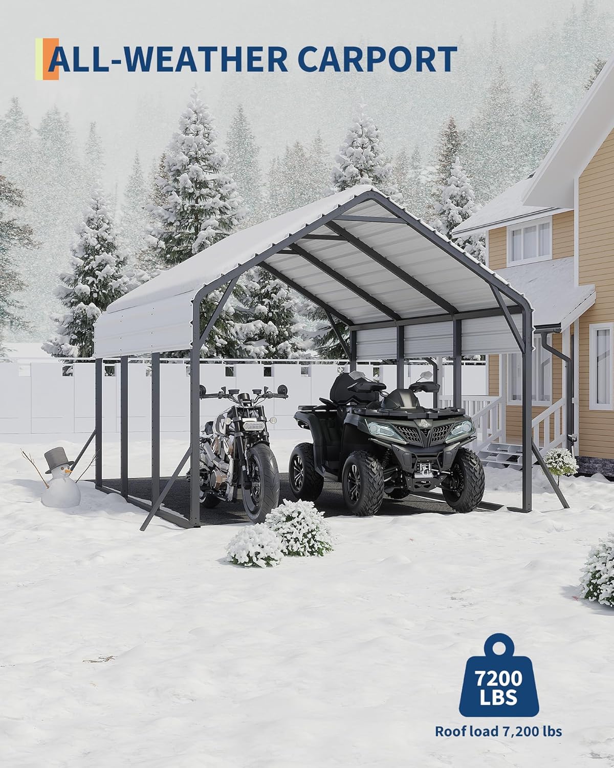 13'x16'x11' Metal Carport, Steel Heavy Duty Car Ports for All-Weather, for Cars, Motorcycles, ATV, or Boats, N.W. 500 Lbs