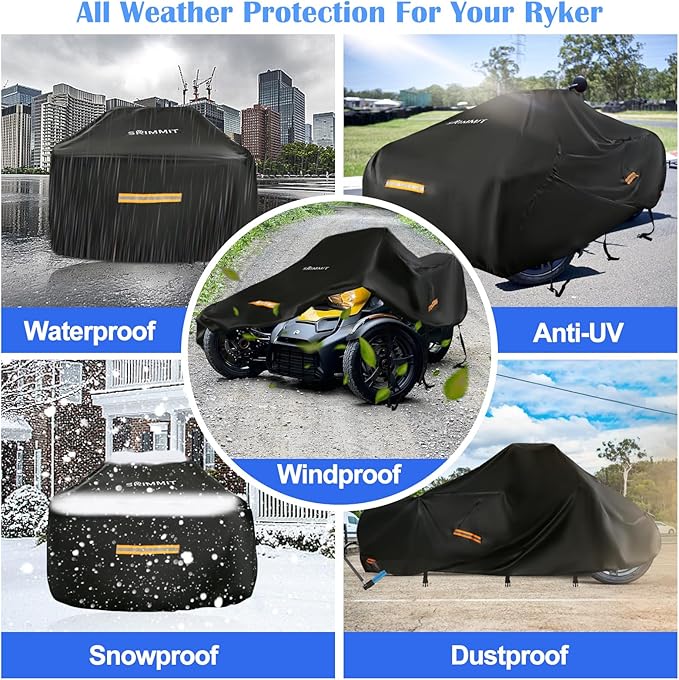 Can Am Ryker Cover Waterproof,Upgraded Full Cover Compatible with Can-am Ryker Accessories 600/900/Sport/Rally Edition, Heavy Duty 420D Ryker Full Cover with Waterproof Strips,Rain Snow Protection
