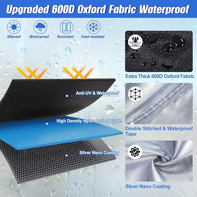 Heavy Duty Motorcycle Cover XL Waterproof Outdoor,600D Power Sports Vehicle Covers,Nano Silver Inner,5 Reflective Strips,3 Windproof Buckles,Air Vents,Rain UV Dust Proof(1XL 86"x39"x51" Black-Orange)