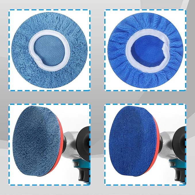 Boltigen 12pcs 5-6 inch Polishing Pad Bonnets 12Pack 4 Color 5 to 6'' Orbital Polishing Pad Microfiber Coral Fleece Bonnet Car Buffer Polisher Waxing Covers for Automobile Glass Cleaning and Polish