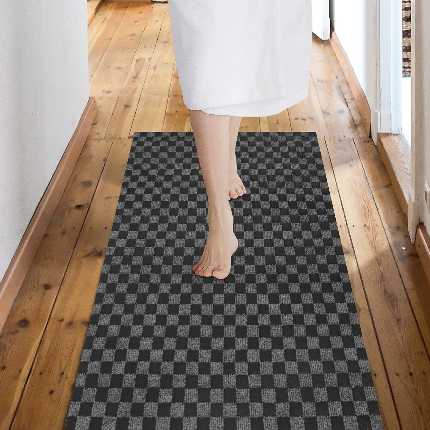Custom Size Backed Non-Slip Area Rugs Runner, Easy Clean, Waterproof Runner Rugs for Hallway Entryway, Kitchen, Laundry, 3FT x 28FT, Gray Checkered