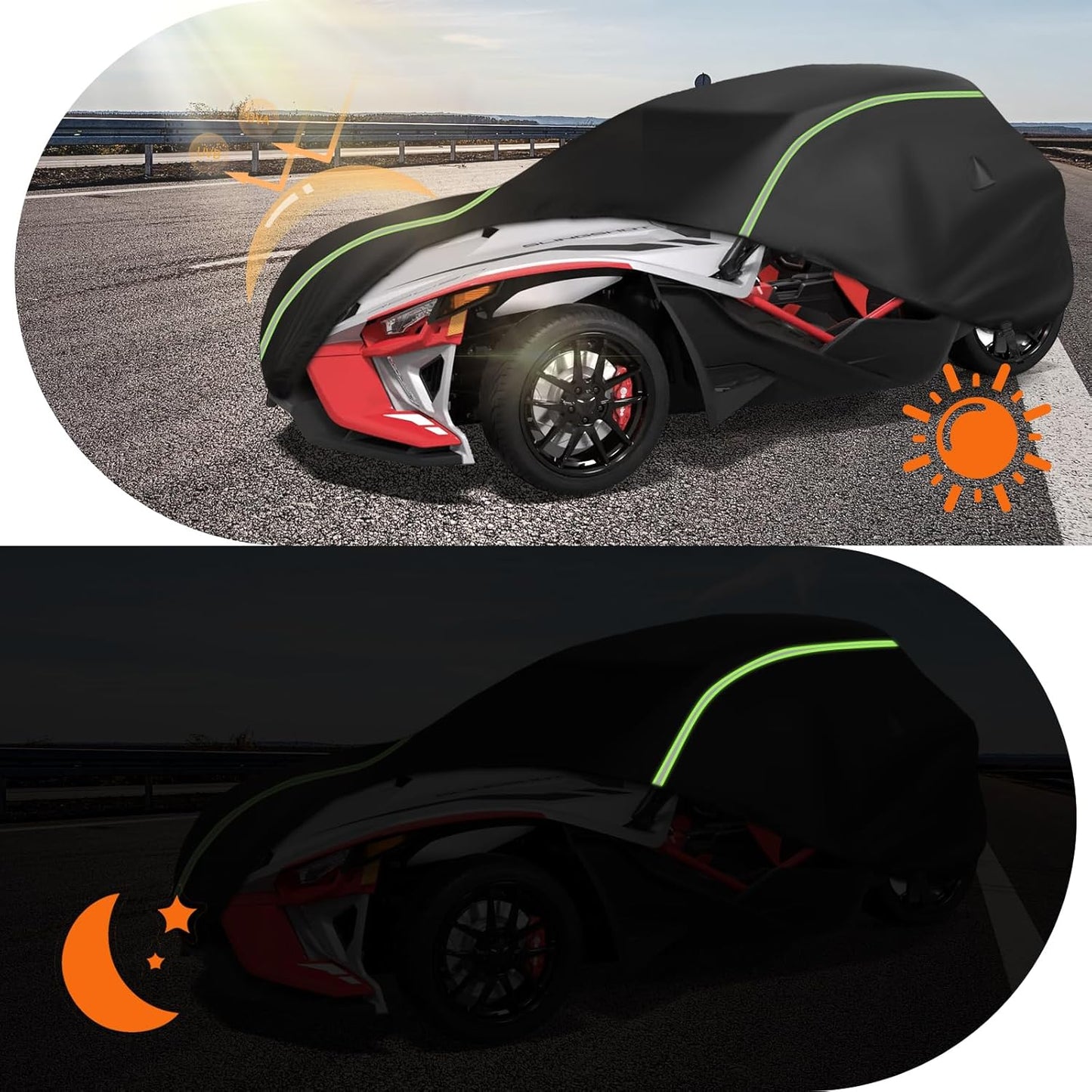 Full Cover Compatible with Polaris Slingshot with Roof, 420D Oxford Cloth Windshield Cover Waterproof Windproof All Weather Protection Covers for Slingshot S SL SLR R Signature LE Accessories