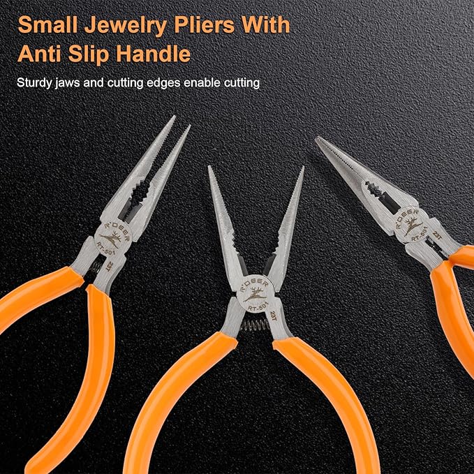 Rongon 3Pack-Mini Needle Nose Pliers 5" Small Long Nose Pliers with Wire Cutters for Jewelry, Making, DIY, Working in Tight Areas (3Pcs)