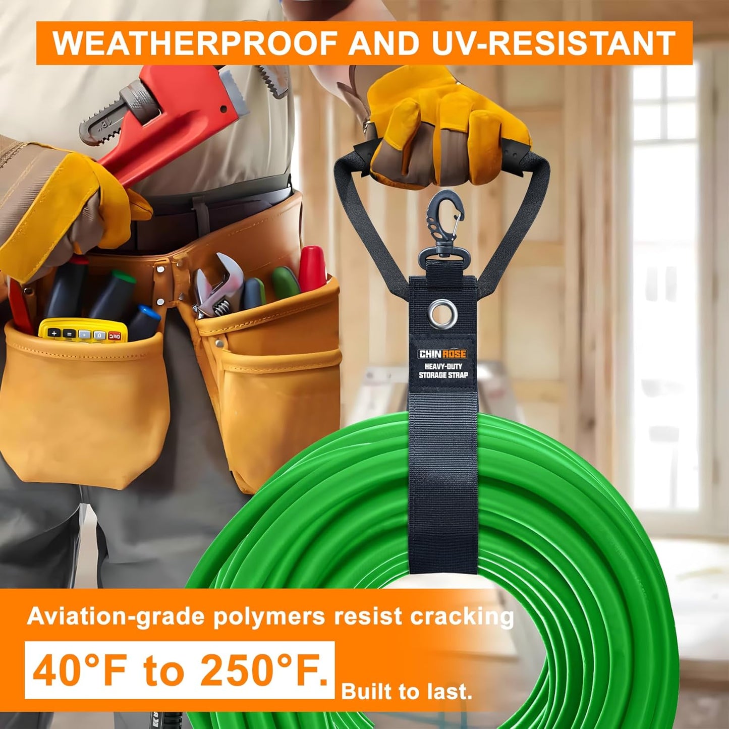 Extension Cord Holder Organizer 3 in 1 Multifunction, 4 PCS Heavy Duty Storage Straps with Carrying Handle and Grommet Fit Extension Cords, Cables, Ropes, Garden Water Hoses Carrying and Hanging