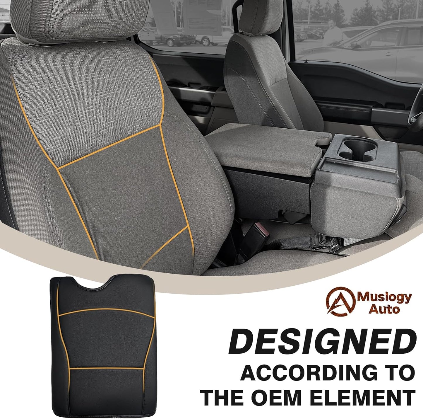 Muslogy Center Console Armrest Cover Compatible with Ford F-150 F150 2015-2024 2025 Comfort Armrest Pad Arm Rest Cushion Vegan Leather Protector Regular Thick(Jump Seat ONLY)