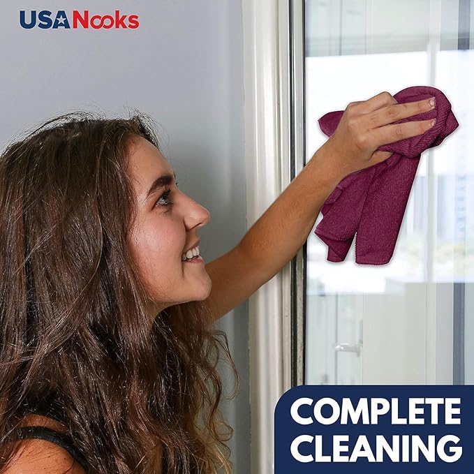 USANOOKS Microfiber Cleaning Cloth - 1200 Washes, Ultra Absorbent Towels Grip Root Weave Grime - 50pack - Burgundy