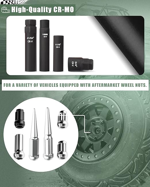 Spline Lug Nut Socket Set 8-Piece for Easy Removal of 5, 6, 7, 12-Spline, Hex and Spike Lug Nuts on Aftermarket Wheels, CR-V Steel