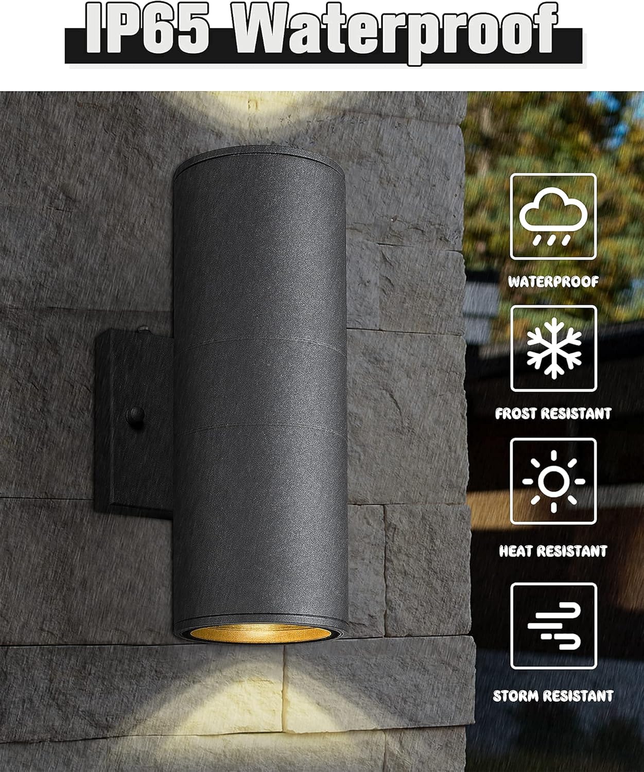 Ken & Ricky Dusk to Dawn Outdoor Lighting,Outdoor Wall Sconce Lights, Black Exterior Lighting Fixtures,Cylinder Outdoor Light Fixtures for House Garage Front Door Patio Entryway 2 Pack