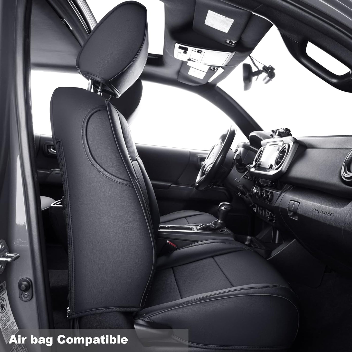 LUCKYMAN CLUB Tacoma Custom Fit Seat Covers for 2016-2023 Tacoma Crew Cab with Faux Leather (Black)