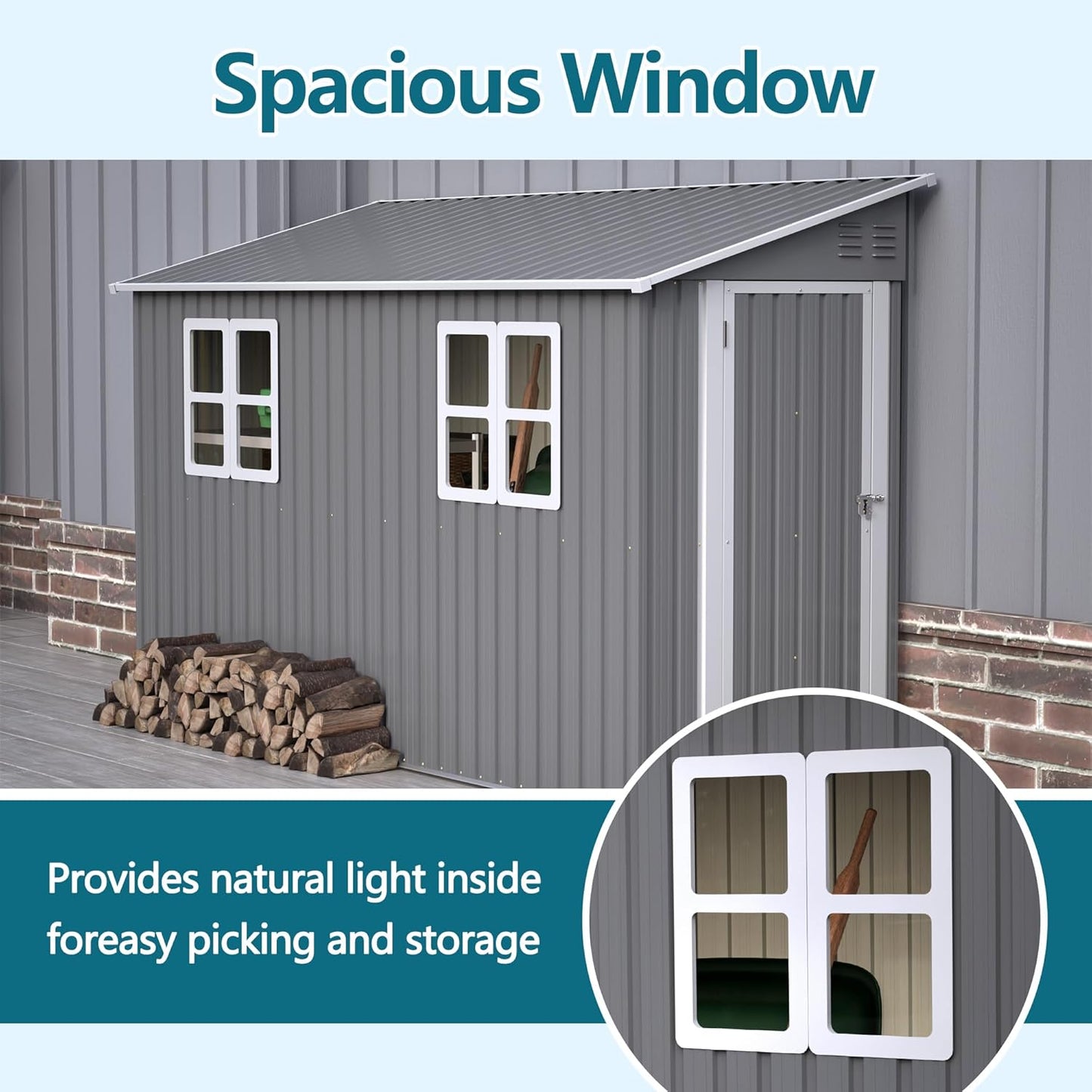 4 x 10 FT Metal Outdoor Storage Shed with Foundation and 2 Windows, Lean to Storage Sheds w/Lockable Door & Air Vents, All Weather Waterproof Garden Tool House for Backyard, Patio, Lawn, Gray