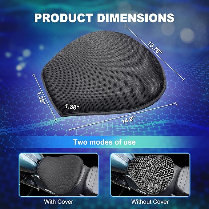Motorcycle Gel Seat Cushion, 3D Honeycomb Shock-Absorbing, Hollow and Breathable, Hel Material is Compressive, Non-Breaking, Non-Hardening, Soft and Comfortable (Four Seasons)