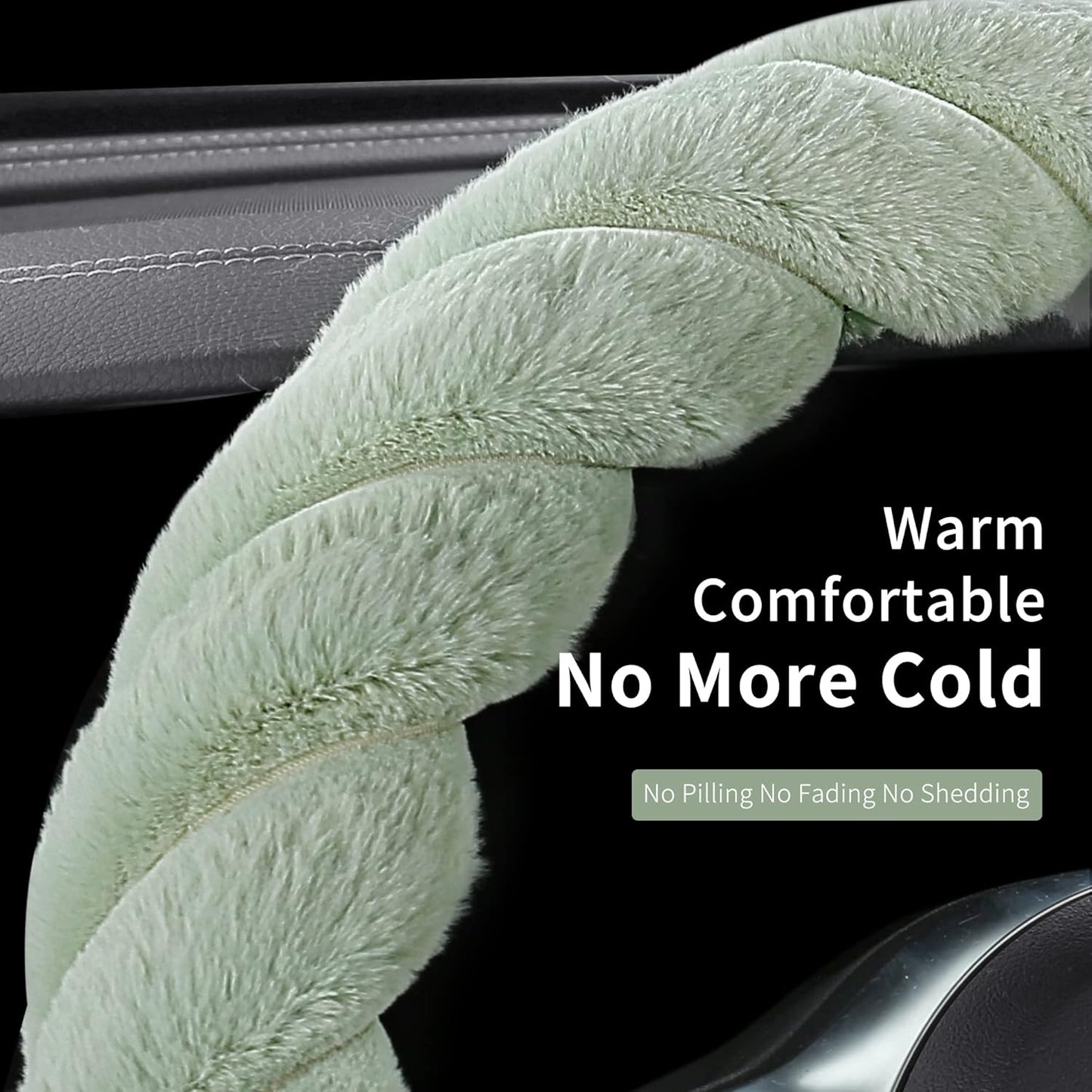 Luxury Fluffy Winter Car Steering Wheel Cover for Women Soft Warm Plush Cute Auto Accessories for Vehicle, Sedan, Universal, Fuzzy, Anti Slip, Green, Standard Size, 14.75-15.15"