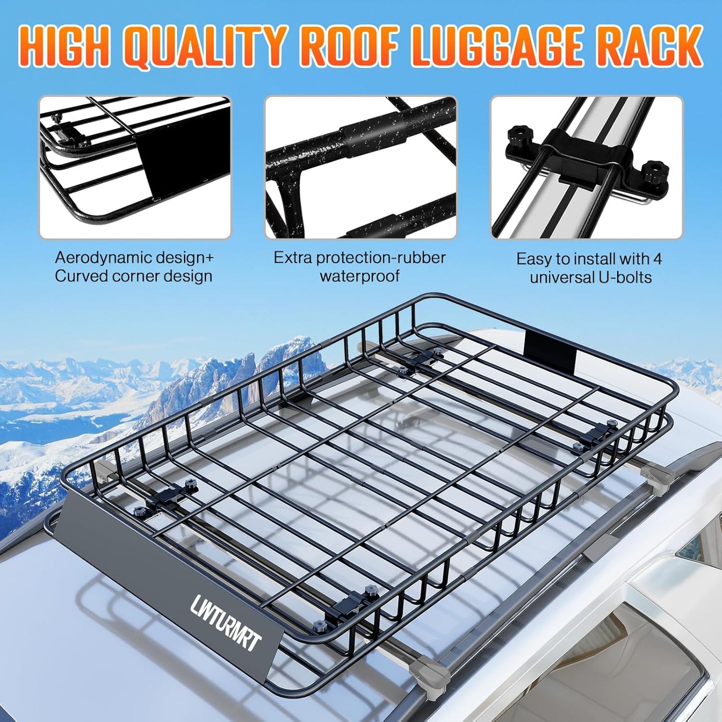 64 x 39 Inch Universal 300LB Heavy Duty Roof Rack Cargo with Cargo Net, Car Top Luggage Holder Carrier Basket for SUV,Truck or RV Camping Storage Steel Construction