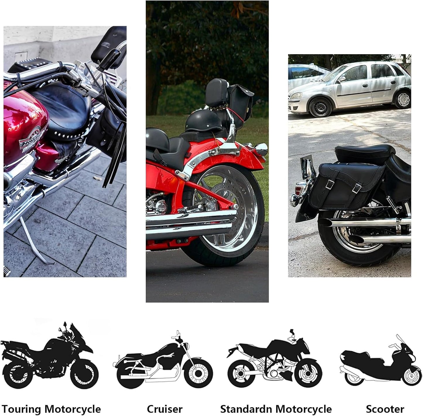 GARGOYLE BELLS Motorcycle Saddle Bags Synthetic Leather Motorcycle Luggage Bag Waterproof Throw Over Saddlebags For Softails Sportsters Choppers Dyna V-star Shadow (No Stud, Black, 16"x13"x11.5")