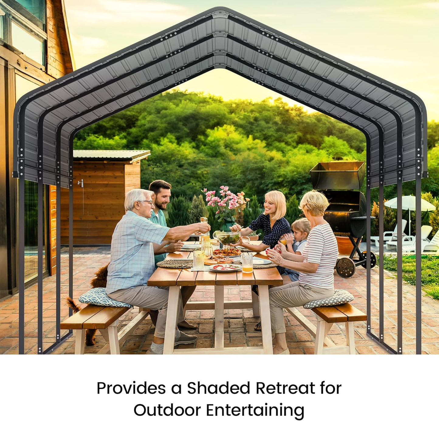 10'x15' Heavy Duty Metal Carport, Outdoor Garage Car Shelter Shade with Heavier Frame, Galvanized Roof for Car and Boats, Grey