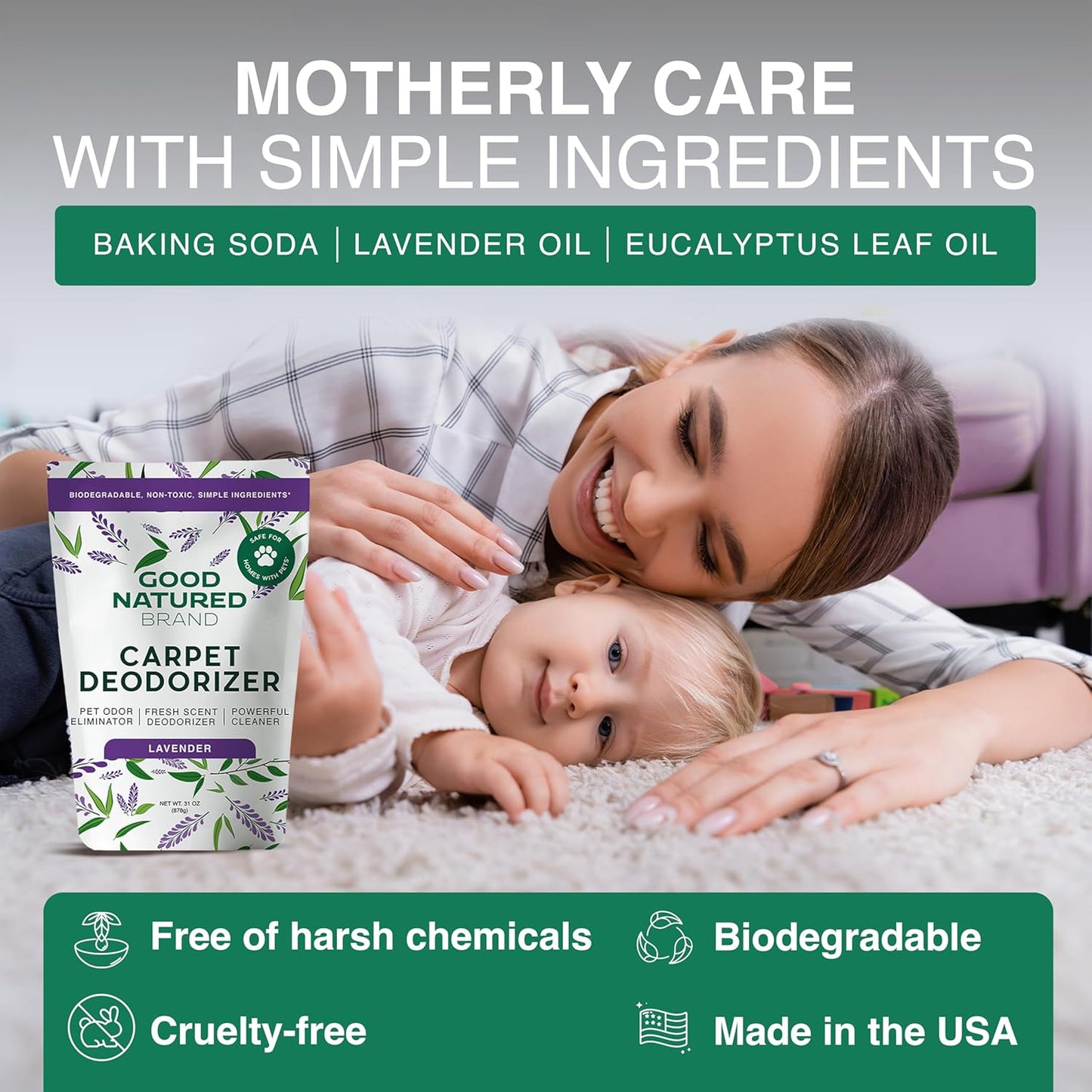 Good Natured Brand | Carpet Deodorizer & Freshener Powder | 31 oz Pet Odor Eliminator for Strong Odor & Pet Urine | Fresh Natural Lavender Scent | Safe for Homes with Pets