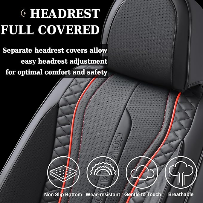 Coverado Car Seat Covers Full Set, Front Seat Cover and Back Seat Covers for Cars, Faux Leather Waterproof Seat Covers, Car Seat Protectors, Automotive Seat Covers Universal for Most Vehicles Black