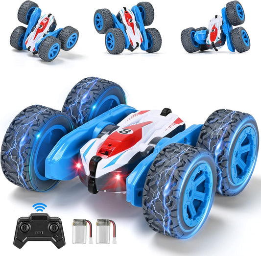 Remote Control Car, 4WD RC Cars Stunt Double Sided 360° Rotating 2 Batteries 2.4Ghz RC Truck with Headlight Birthday Gift for Boys 3 4 5 6 7 8 Year Old