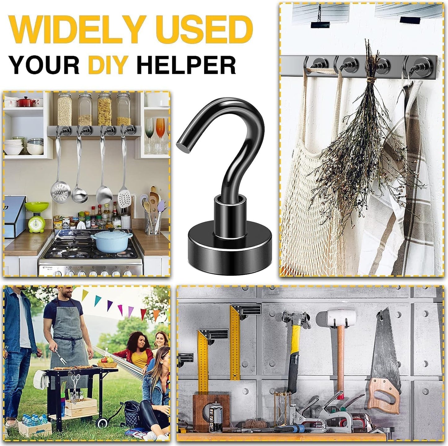 DIYMAG Magnetic Hooks, 30Lbs Strong Heavy Duty Cruise Magnet S-Hooks for Classroom, Fridge, Hanging, Cabins, Grill, Kitchen, Garage, Workplace and Office Etc, (200Pack-Black),Screw in Hook